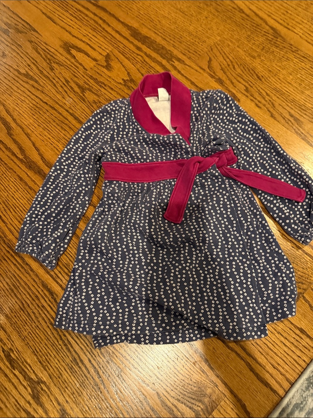Girls Gray Dot Dress with Burgundy Trim
